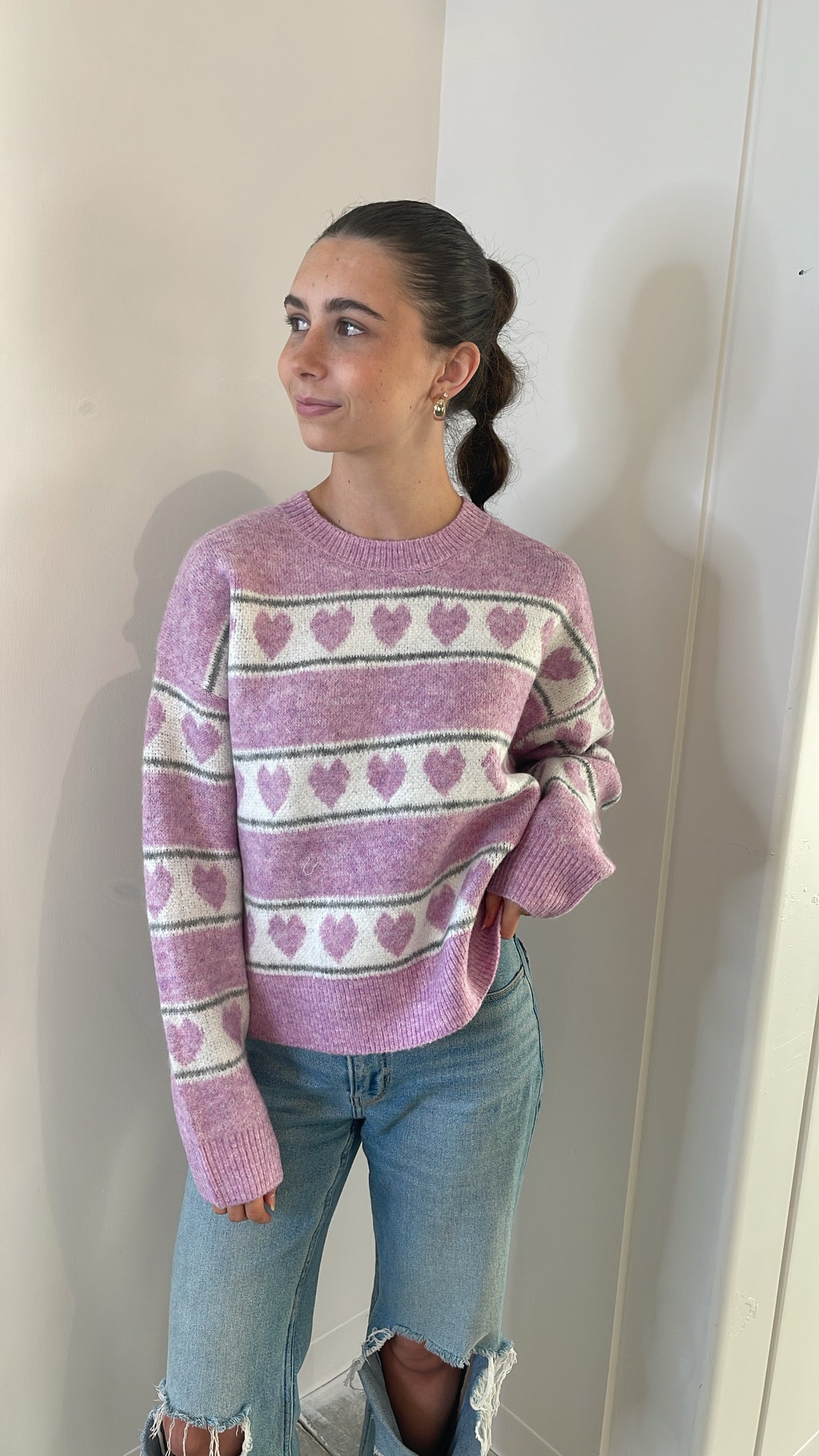 Plum Stripe Heart Sweater