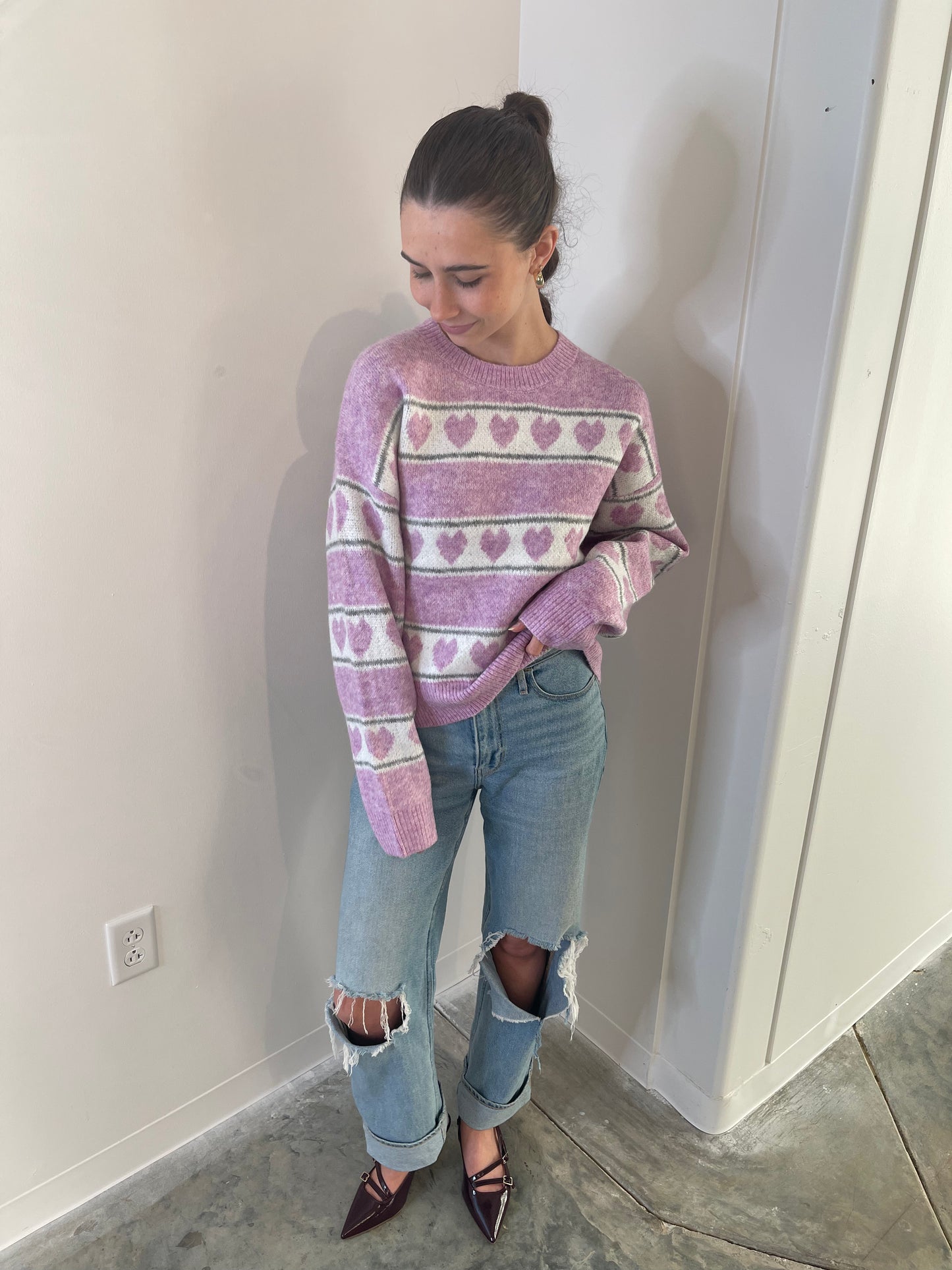 Plum Stripe Heart Sweater