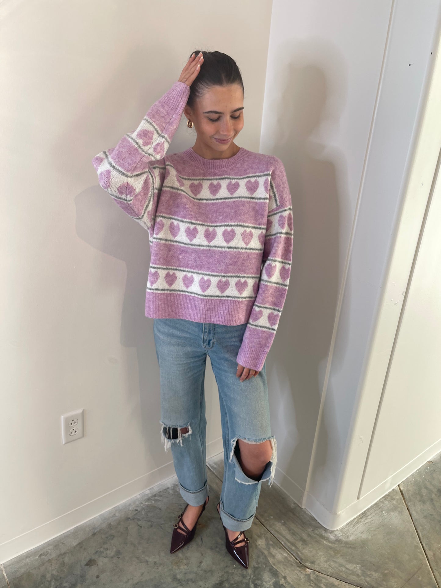 Plum Stripe Heart Sweater