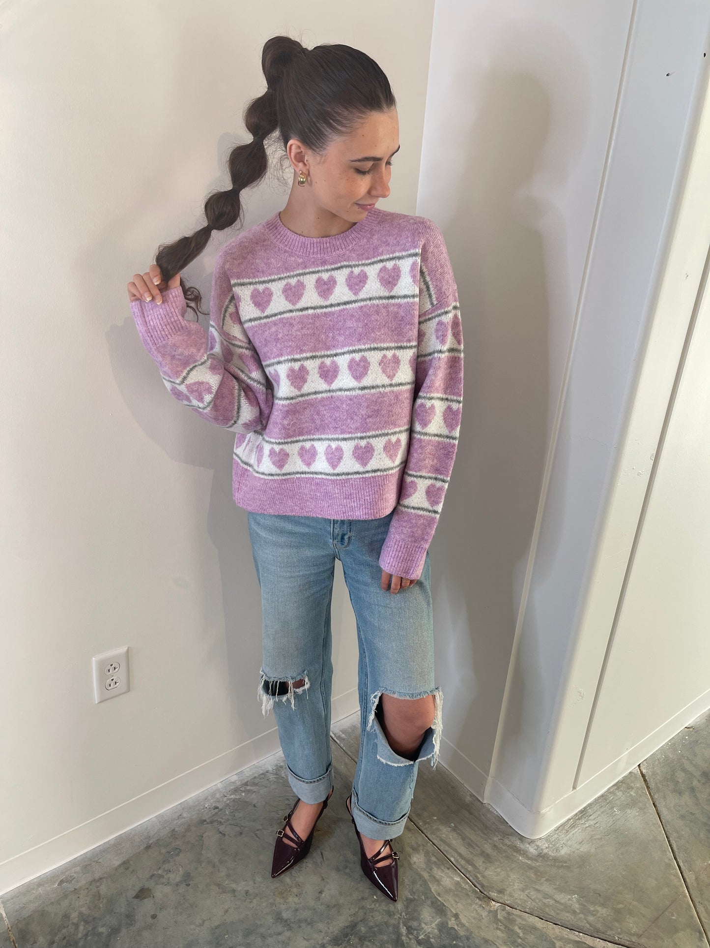 Plum Stripe Heart Sweater